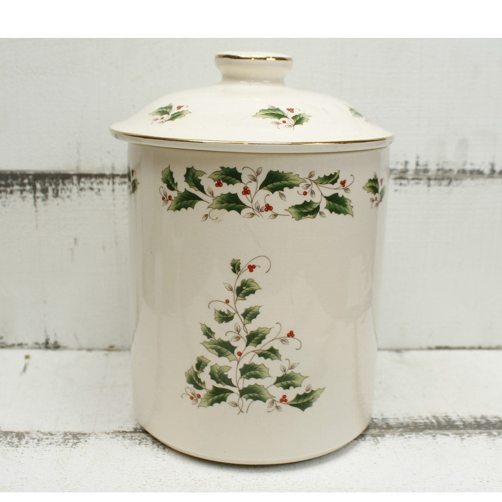 Royal China Holly Holiday Christmas Cookie Jar with Lid