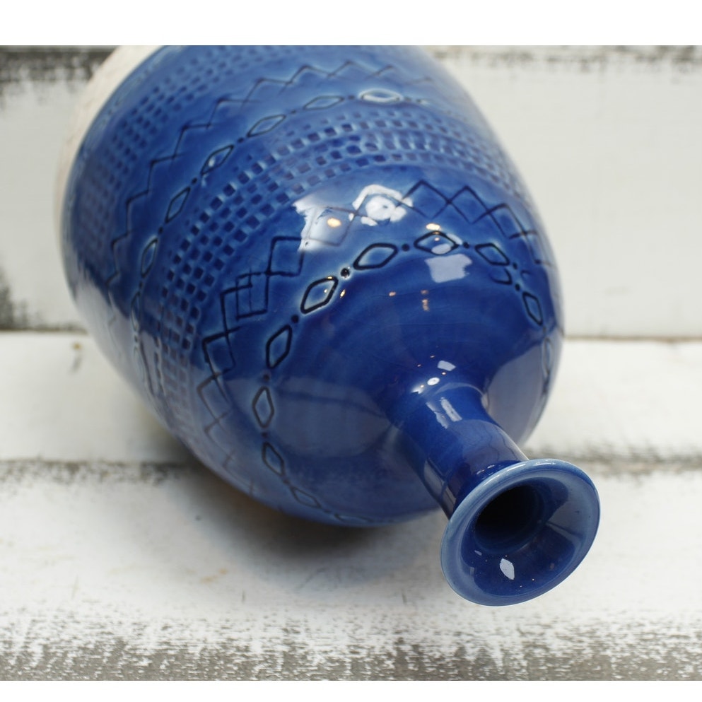 Vintage Mid Century Modern Bitossi Stlye Blue and White Vase Ceramiche Tadinate Italy