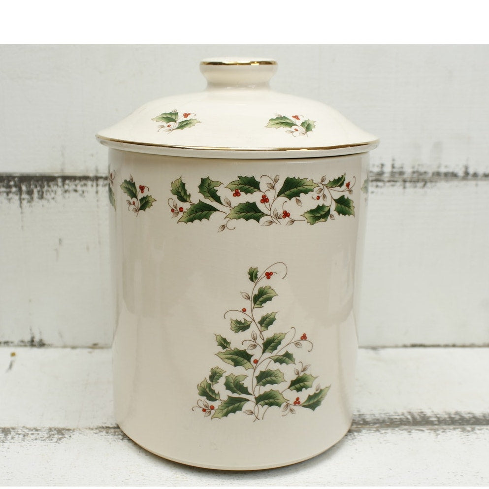 Royal China Holly Holiday Christmas Cookie Jar with Lid