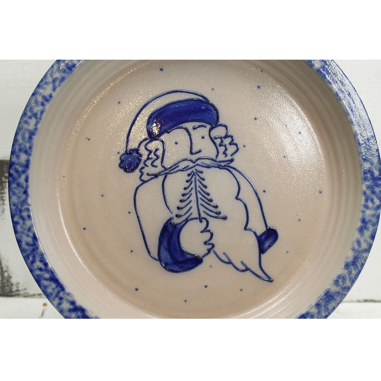 Eldreth Pottery Vintage Christmas 1993 Salt Glazed Santa Pie Plate
