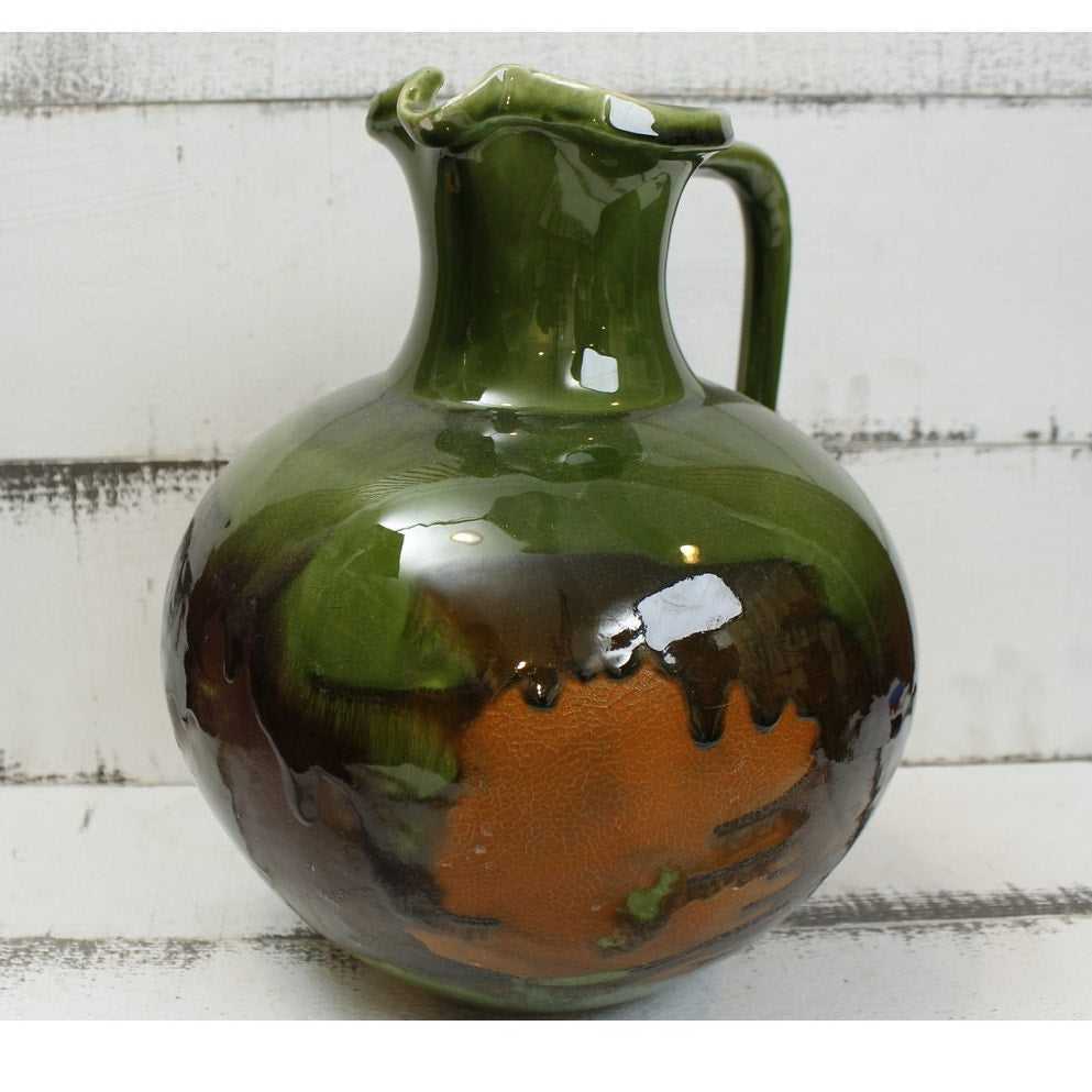 Royal Haeger Vintage Earth Wrap Green Orange Brown Pottery Pitcher