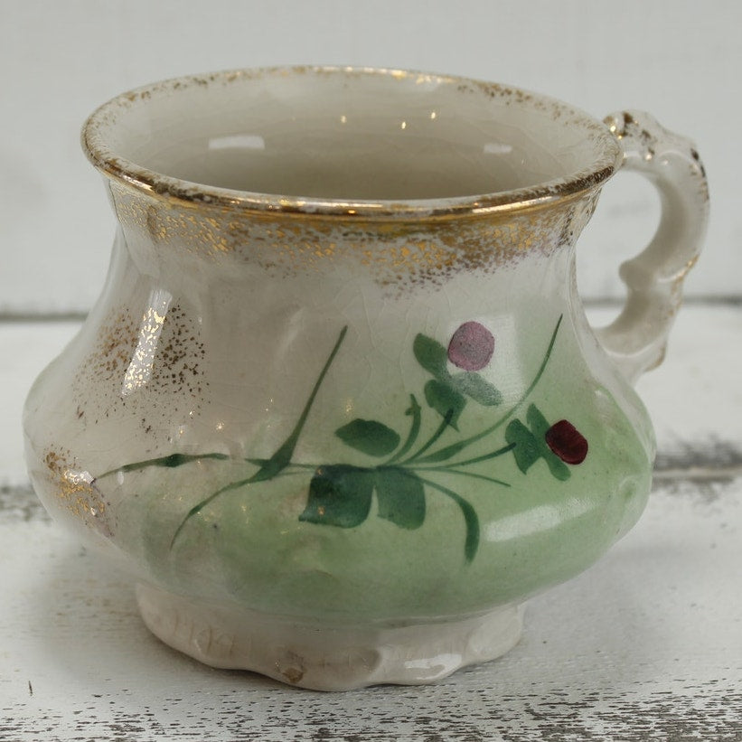 Antique Anchor Pottery Ironstone Vanity Pitcher and Cup Green Floral Trenton NJ