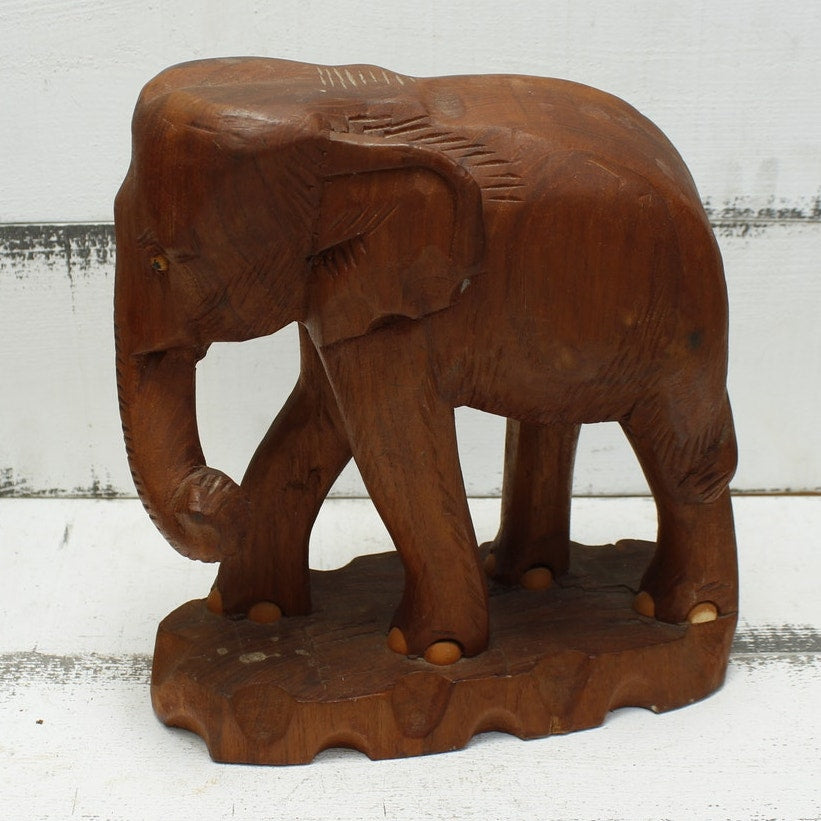 Teak Wood Carved Elephant India Solid 9"
