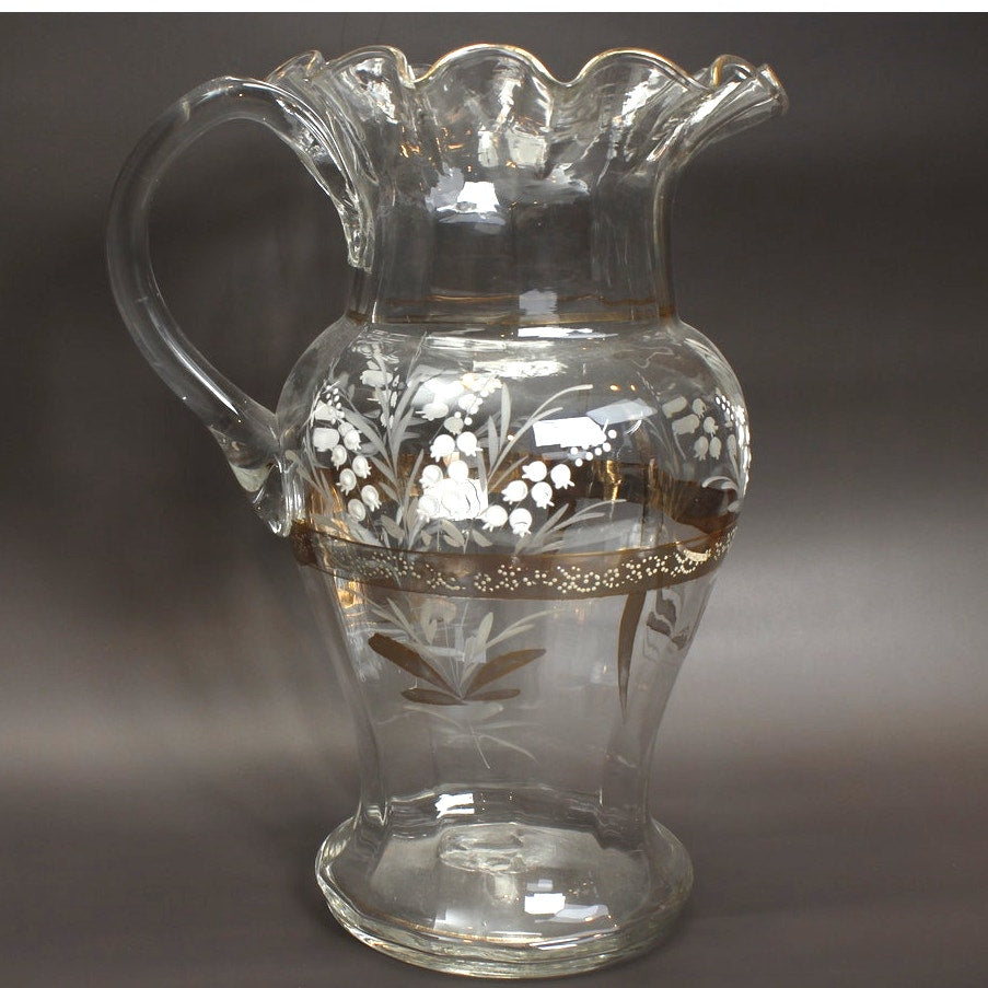 Victorian Era Glass Pitcher and 3 Glasses