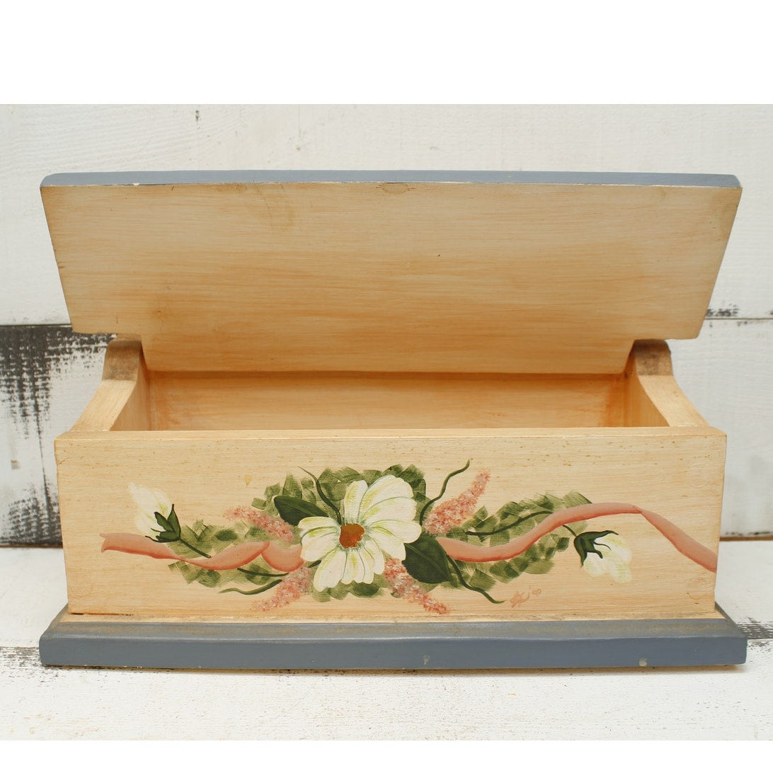 Handpainted Wooden Box with Hinged Lid Floral