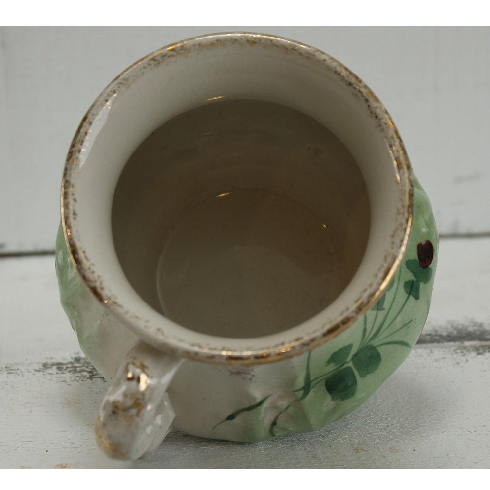 Antique Anchor Pottery Ironstone Vanity Pitcher and Cup Green Floral Trenton NJ