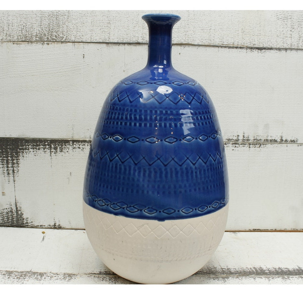 Vintage Mid Century Modern Bitossi Stlye Blue and White Vase Ceramiche Tadinate Italy