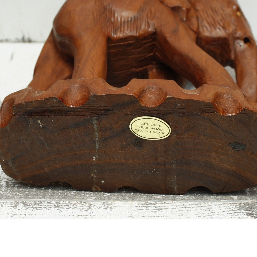 Teak Wood Carved Elephant India Solid 9"