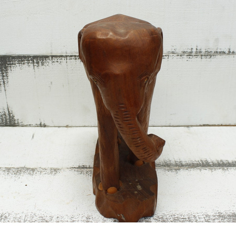 Teak Wood Carved Elephant India Solid 9"