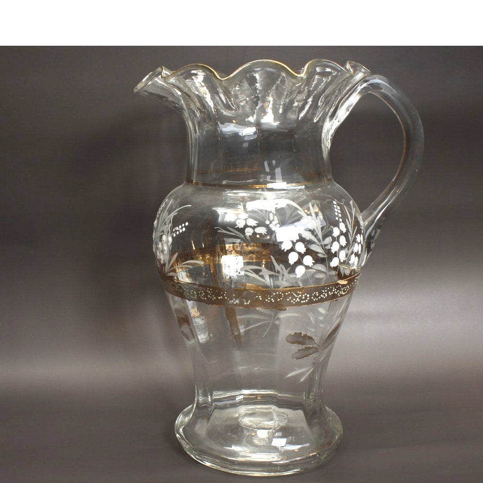 Victorian Era Glass Pitcher and 3 Glasses