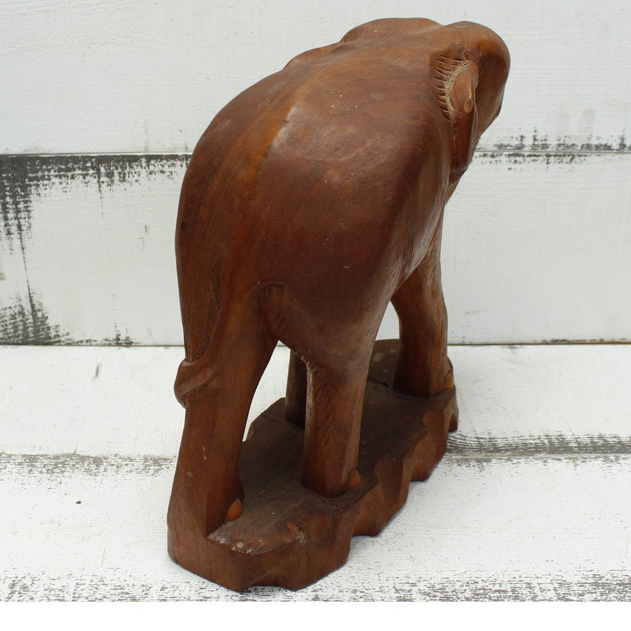 Teak Wood Carved Elephant India Solid 9"