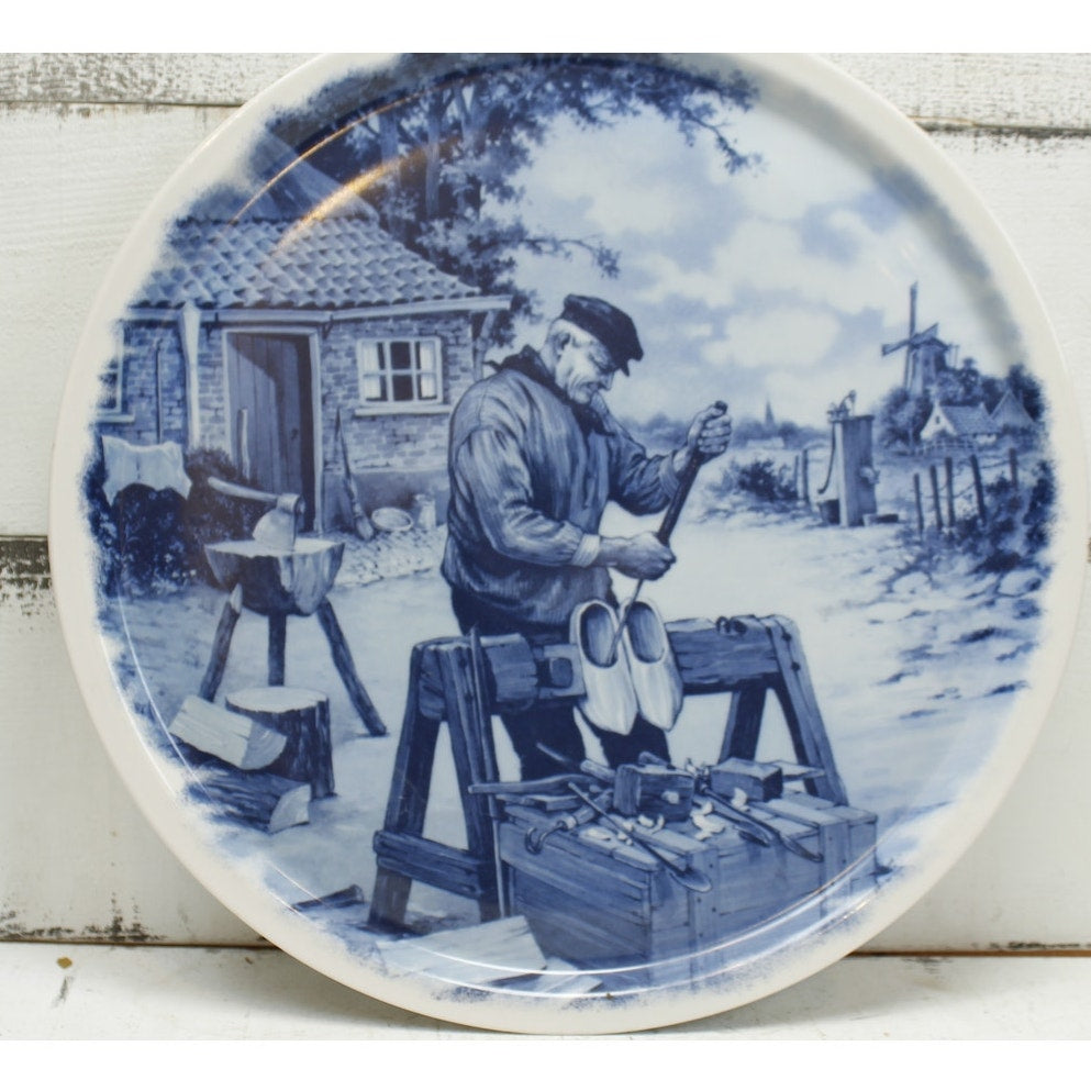 Vintage Delft Collector Plate Platter Blauw Hand Decorated Ceramic
