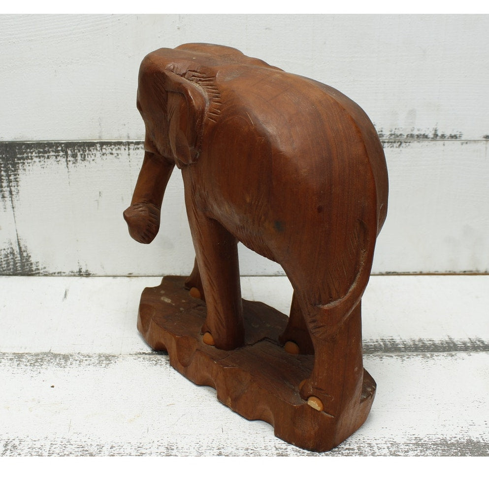 Teak Wood Carved Elephant India Solid 9"