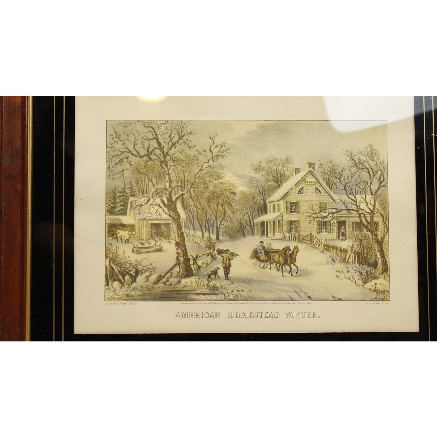 Vintage Currier & Ives Art Print Framed American Homestead Winter