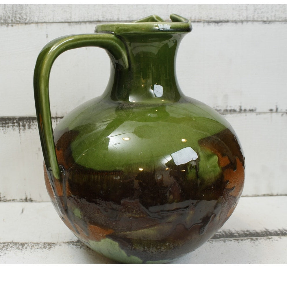 Royal Haeger Vintage Earth Wrap Green Orange Brown Pottery Pitcher