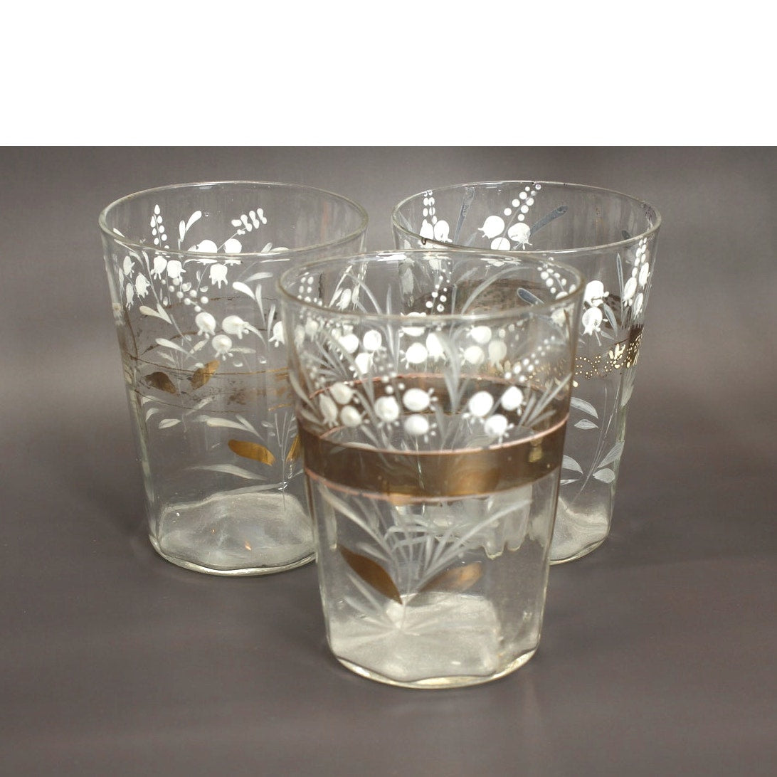 Victorian Era Glass Pitcher and 3 Glasses
