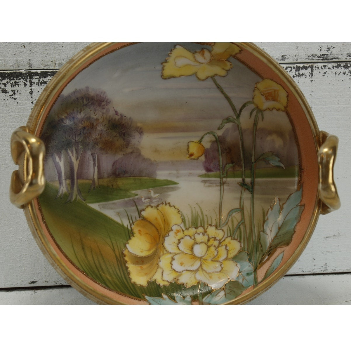 Antique Nippon Hand Painted Bowl Flower and Water Scene circa 1910s