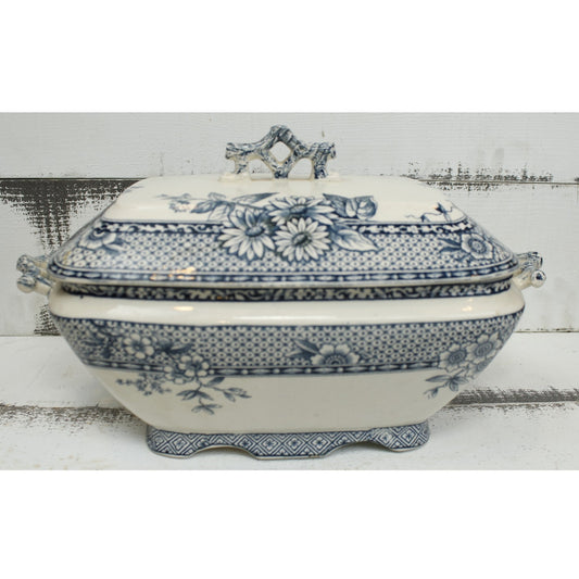 Antique Marlborough D.B. & Co Blue Transferware Soup Tureen with Lid