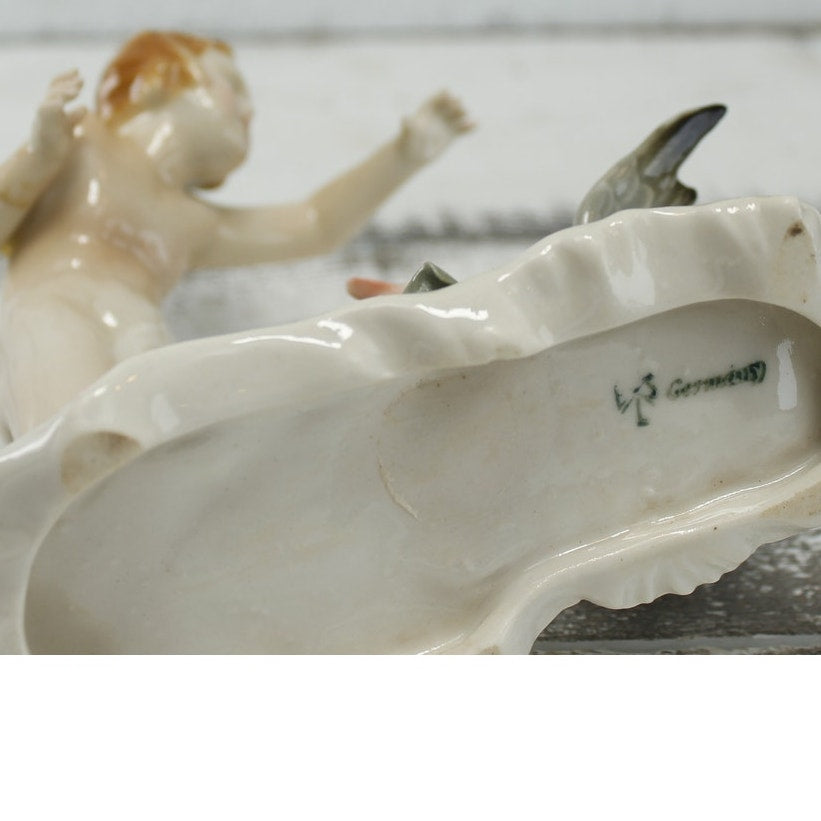 Antique Karls Ens Volkstedt Germany Child & Goose Porcelain Figurine c1920