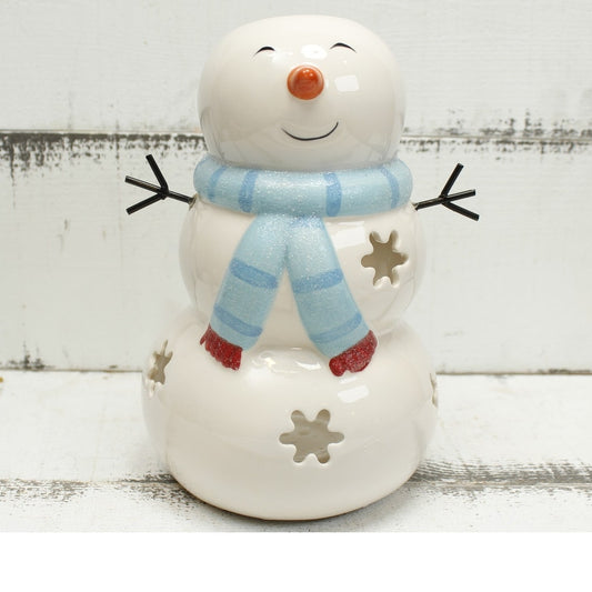 Snowman Tea Light Candle Holder Ceramic