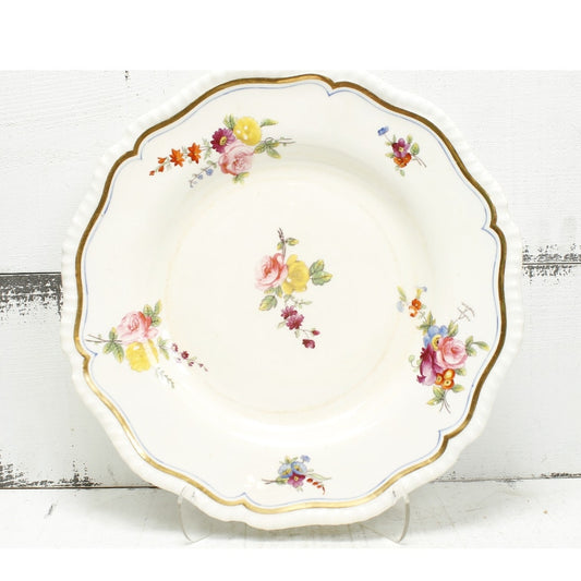 Antique English Ceramic Dinnerware Plate Floral Gold