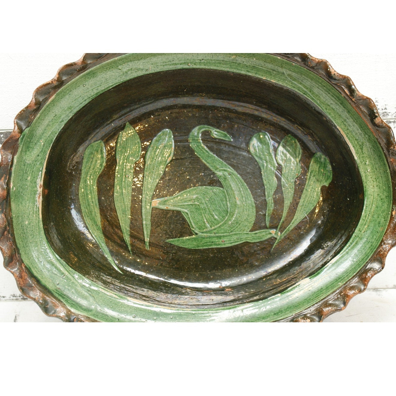 Patamban Michoacan Pottery of a Swan Swimming Oval Bowl