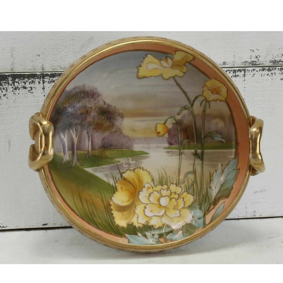 Antique Nippon Hand Painted Bowl Flower and Water Scene circa 1910s