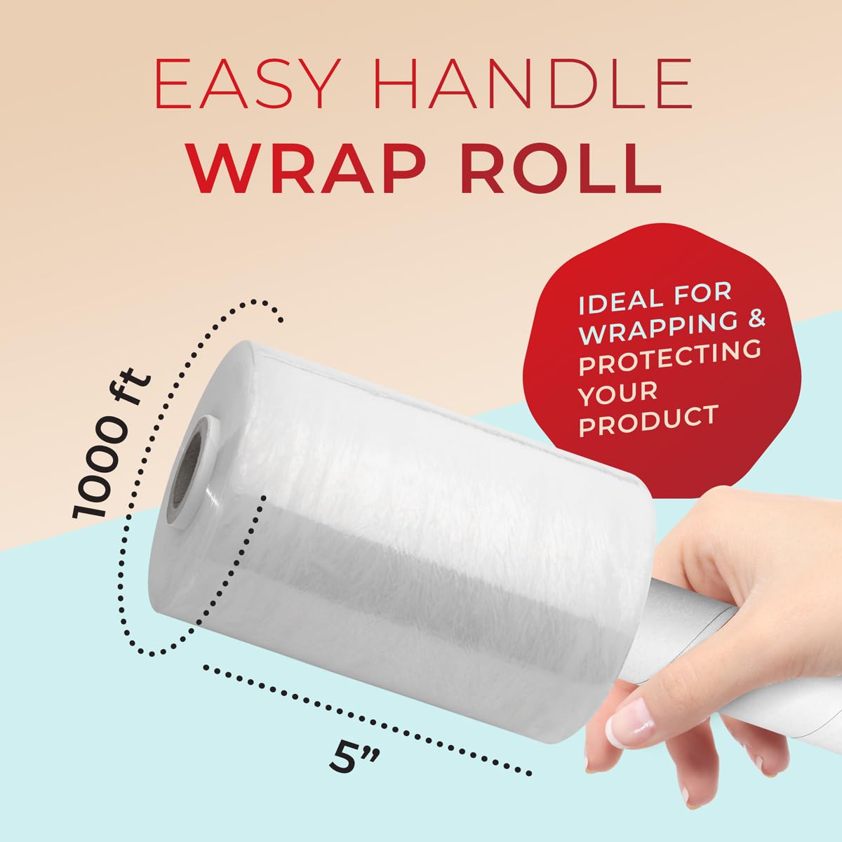 Stretch Packing Wrap, Mini Stretch Wrap Roll, Plastic Pallet Shrink Film with Handle- 5" x 1000" & 80 Gauge Thick + Hybrid Technology with Dispenser (12-Pack)