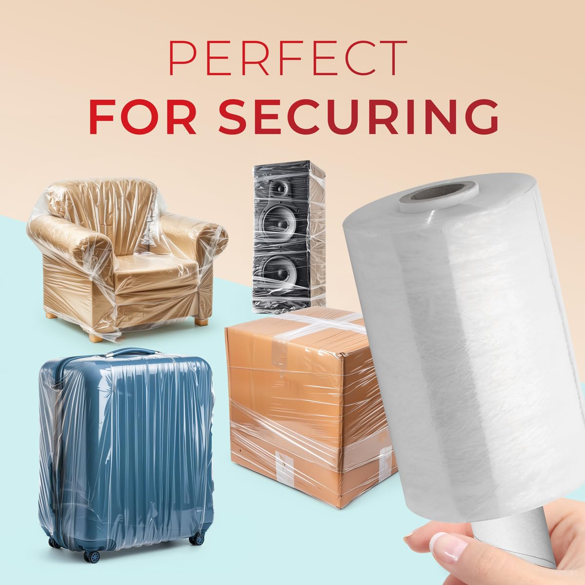 Stretch Packing Wrap, Mini Stretch Wrap Roll, Plastic Pallet Shrink Film with Handle- 5" x 1000" & 80 Gauge Thick + Hybrid Technology with Dispenser (12-Pack)