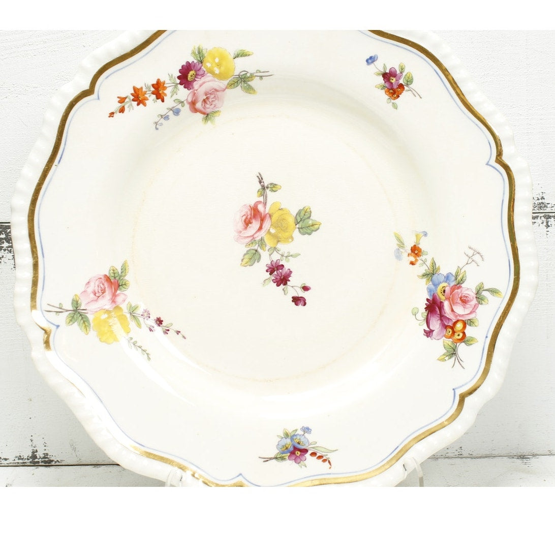Antique English Ceramic Dinnerware Plate Floral Gold