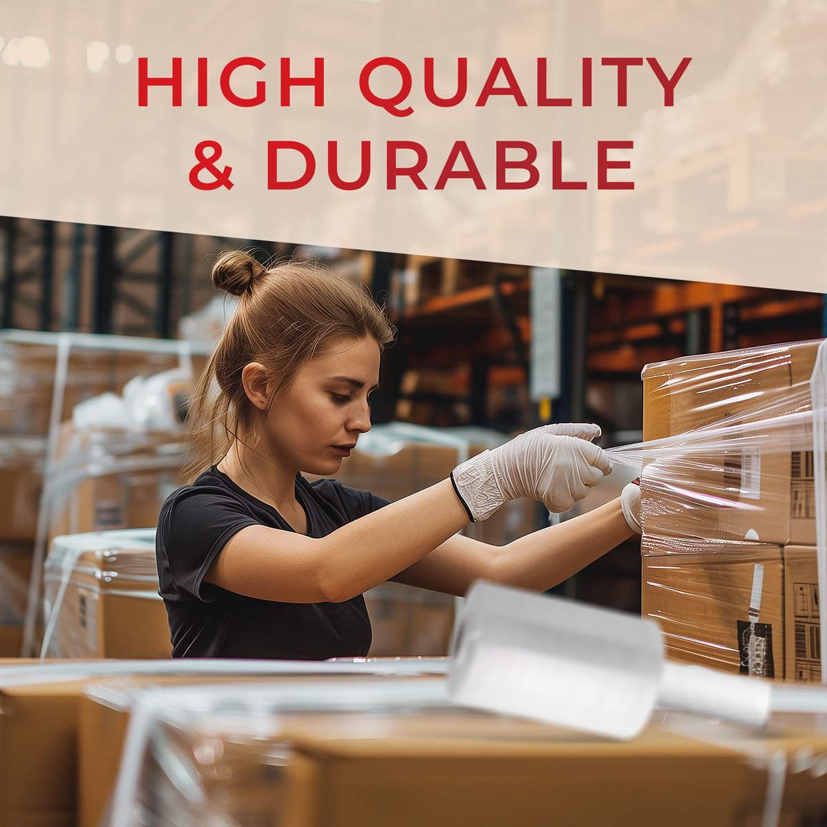 Stretch Packing Wrap, Mini Stretch Wrap Roll, Plastic Pallet Shrink Film with Handle- 5" x 1000" & 80 Gauge Thick + Hybrid Technology with Dispenser (12-Pack)