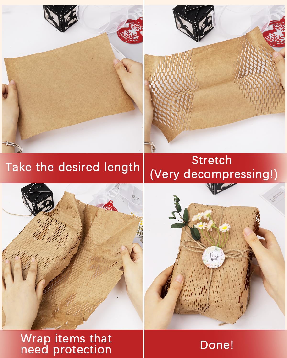 Honeycomb Packing Paper Wrap 15” x 315’, Brown Recycled Moving Supplies Eco-Friendly Bubble Paper Packing Wrapping for Fragile Items, Glassware, Ceramics, Electronics and Decorations Packaged Bouquet