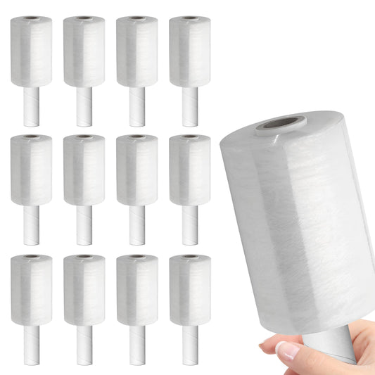 Stretch Packing Wrap, Mini Stretch Wrap Roll, Plastic Pallet Shrink Film with Handle- 5" x 1000" & 80 Gauge Thick + Hybrid Technology with Dispenser (12-Pack)