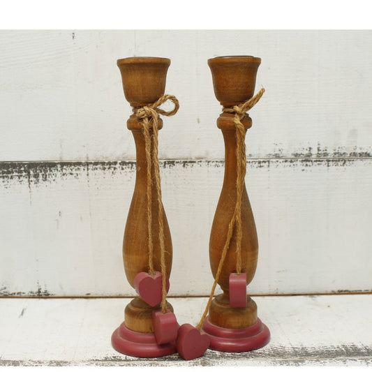 Cottage Core Wooden Heart Candle Stick Holders Tapers