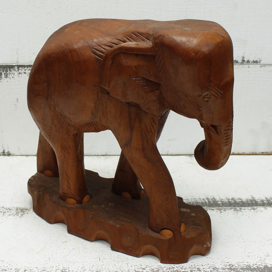 Teak Wood Carved Elephant India Solid 9"