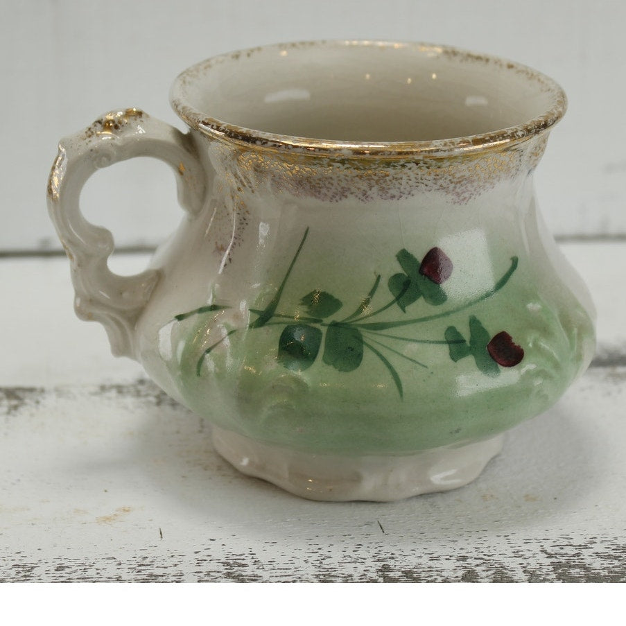 Antique Anchor Pottery Ironstone Vanity Pitcher and Cup Green Floral Trenton NJ