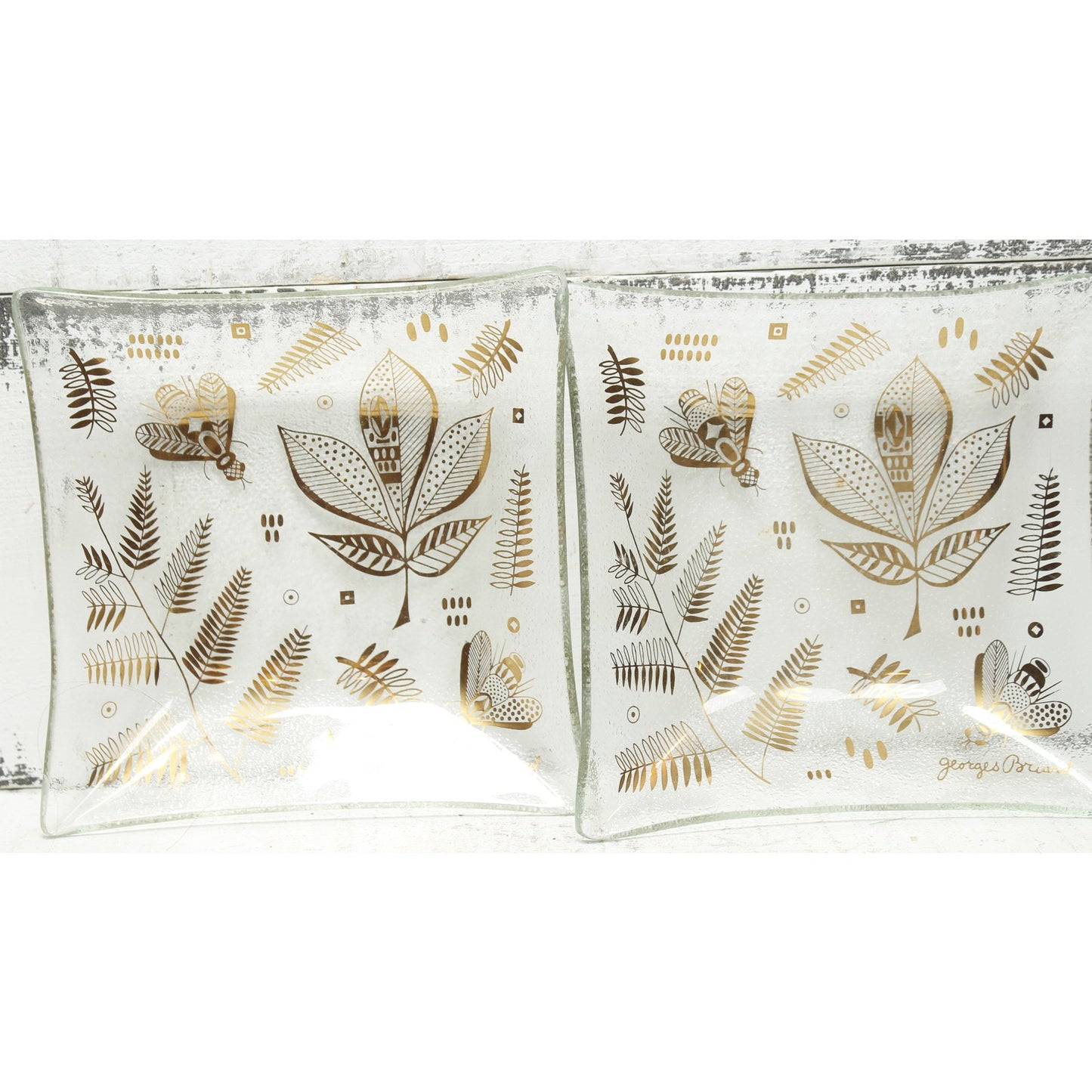 Georges Briard Gold Butterflies Molded Glass Trays Set of 2
