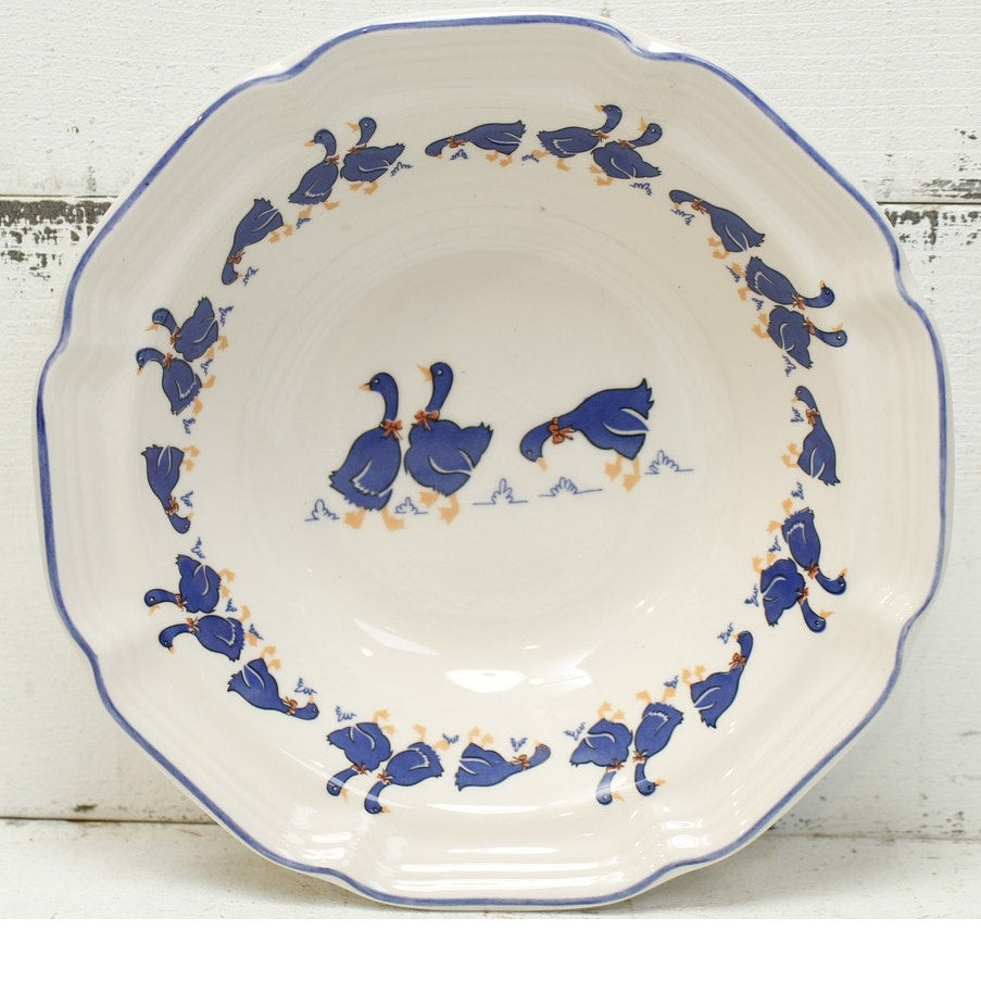 Vintage Hancock Korea Blue Goose Soup Bowls 7" Set of 2