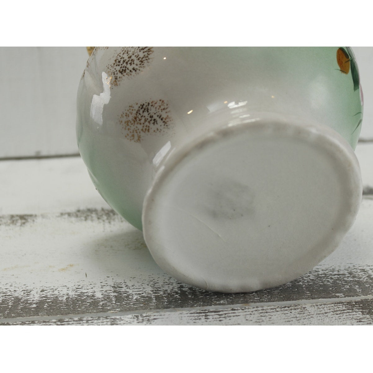 Antique Anchor Pottery Ironstone Vanity Pitcher and Cup Green Floral Trenton NJ