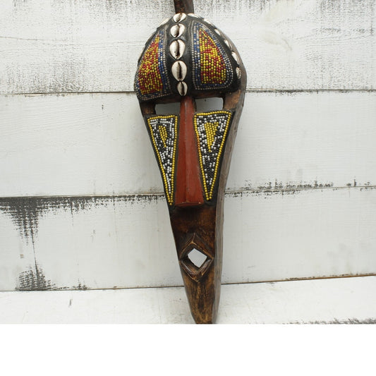 Vintage Pier One Hand Carved with Beads Wooden Spirit Figure Wall Decor