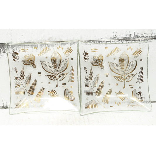 Georges Briard Gold Butterflies Molded Glass Trays Set of 2
