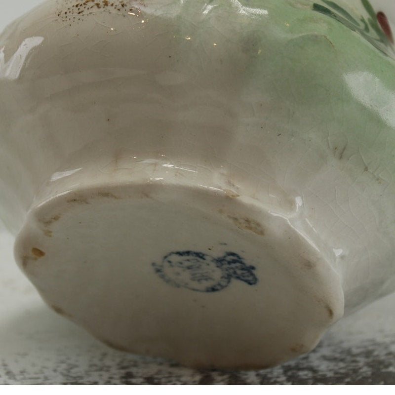 Antique Anchor Pottery Ironstone Vanity Pitcher and Cup Green Floral Trenton NJ