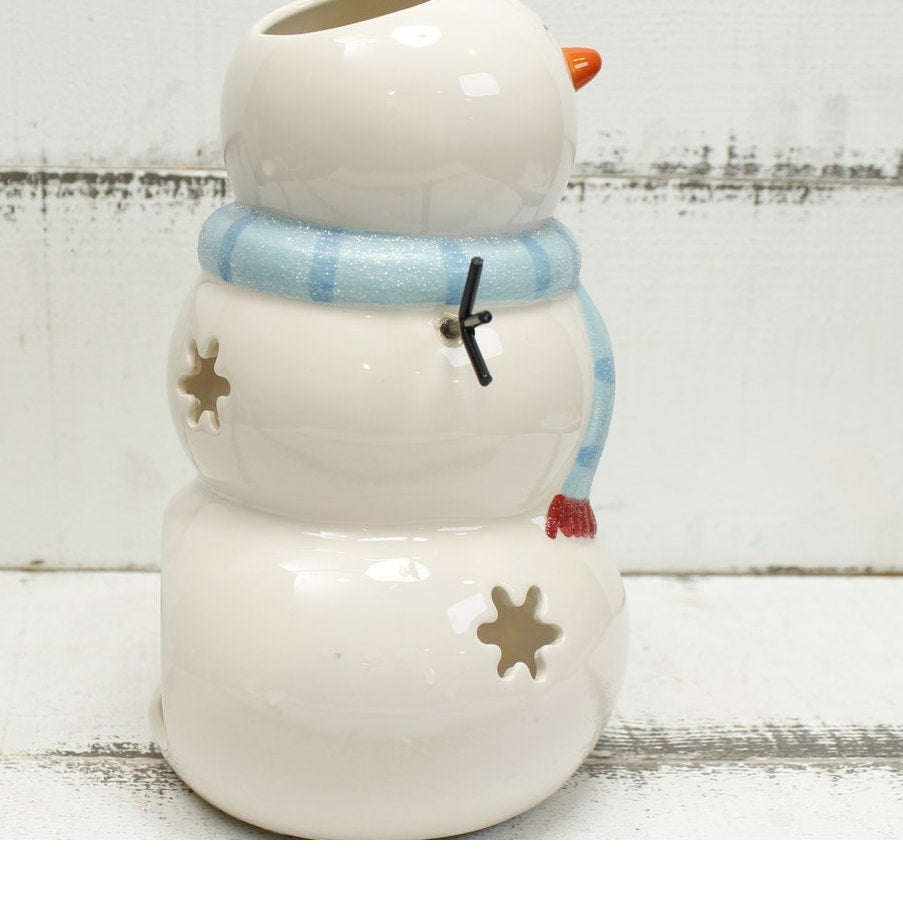Snowman Tea Light Candle Holder Ceramic