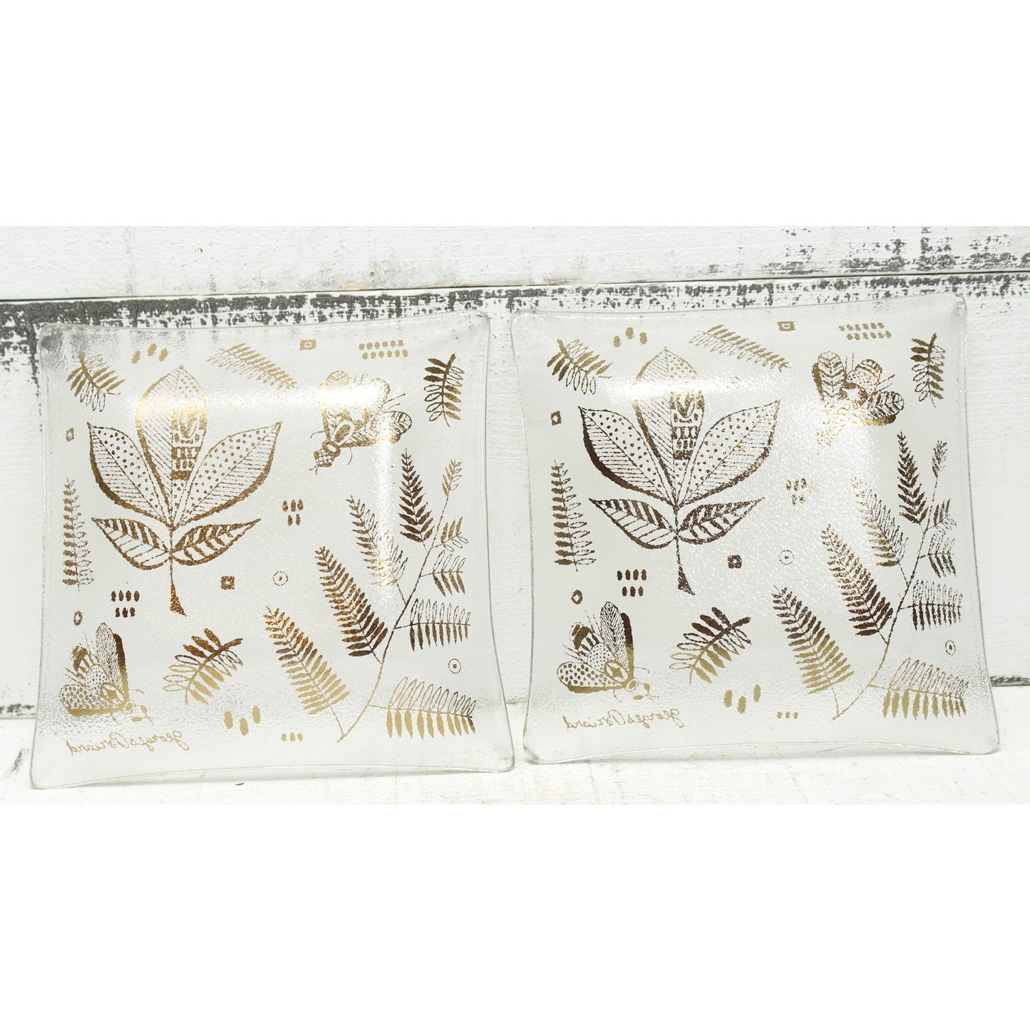 Georges Briard Gold Butterflies Molded Glass Trays Set of 2