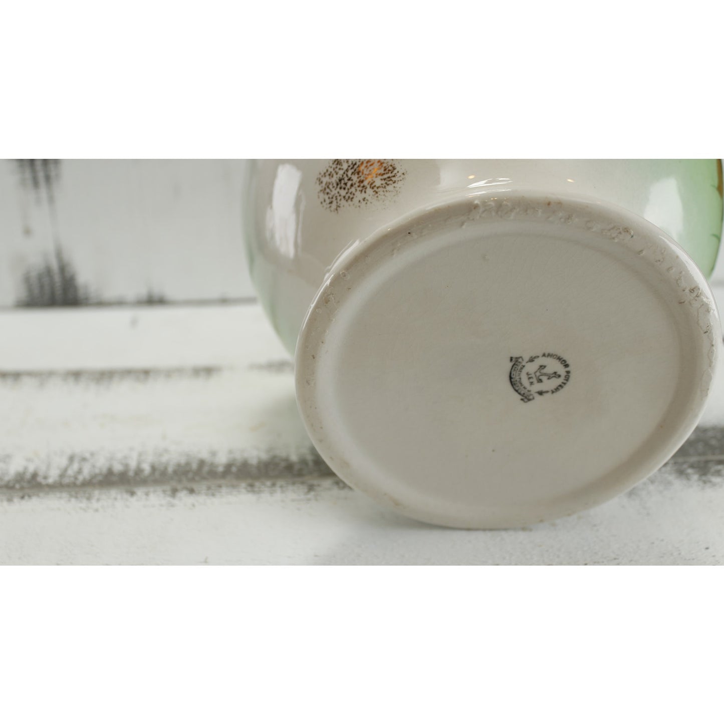 Antique Anchor Pottery Ironstone Vanity Pitcher and Cup Green Floral Trenton NJ