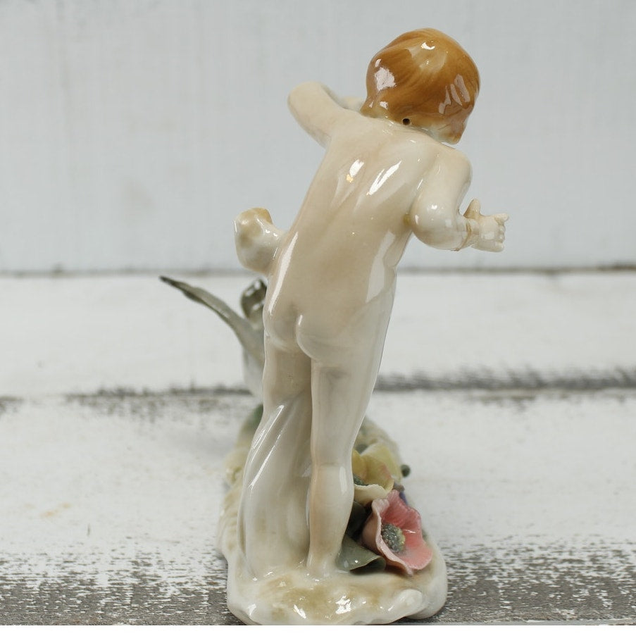 Antique Karls Ens Volkstedt Germany Child & Goose Porcelain Figurine c1920